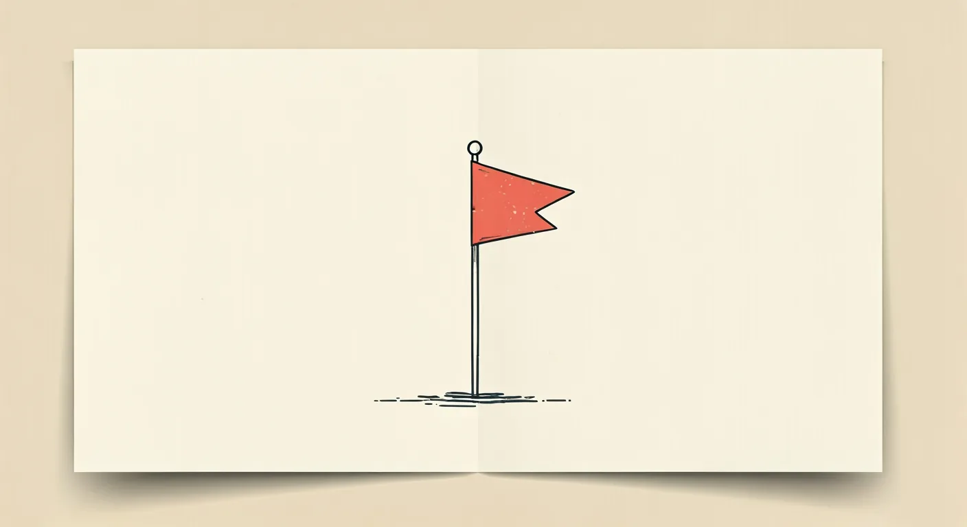 Editorial illustration: a lone startup flag planted in an empty landscape, symbolizing no market need